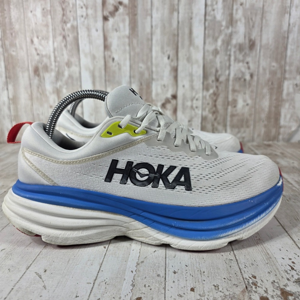 Hoka Bondi 8 Wide Mens Running Shoes Blanc De Blanc Blue 1127953 BVR Size 7.5 2E